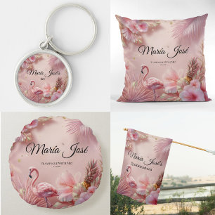 Tropical Flamingo Quinceañera, custom House Flag