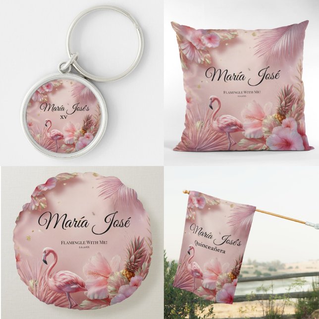 Tropical Flamingo Quinceañera, custom House Flag (Creator Uploaded)