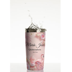 Tropical Flamingo Quinceañera, custom Insulated Tumbler