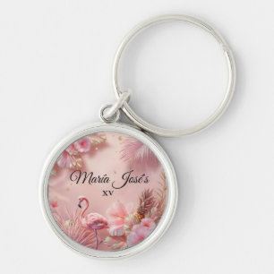 Tropical Flamingo Quinceañera, custom Keychain