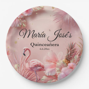 Tropical Flamingo Quinceañera, custom Paper Plates