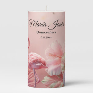 Tropical Flamingo Quinceañera, custom Pillar Candle