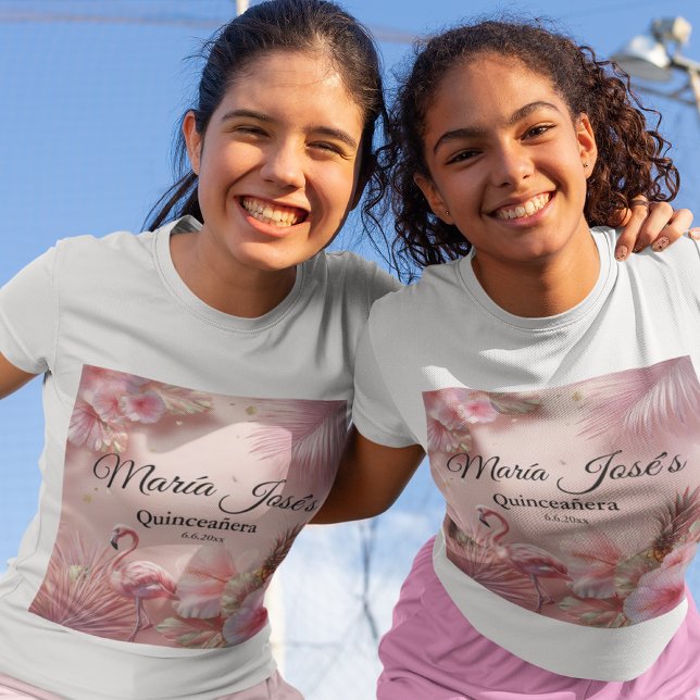 Tropical Flamingo Quinceañera, custom T-Shirt (Creator Uploaded)