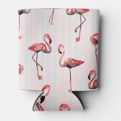 Tropical Flamingo Red Blue Pattern Can Cooler