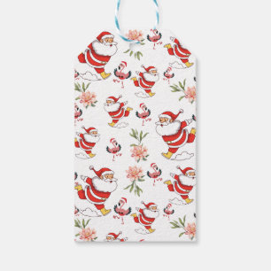 Tropical Flamingo Santa Christmas Pattern Gift Tags