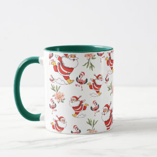 Tropical Flamingo Santa Christmas Pattern green Mug