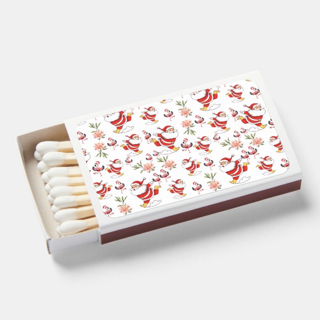 Tropical Flamingo Santa Christmas Pattern Matchboxes (Front Open)