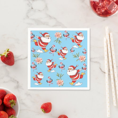 Tropical Flamingo Santa Christmas Pattern Napkins