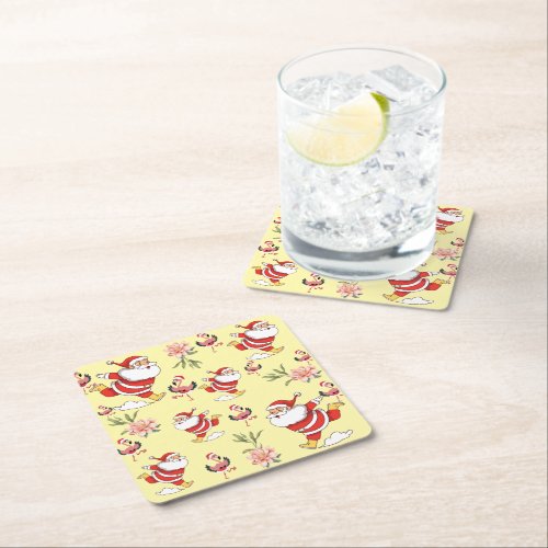 Tropical Flamingo Santa Christmas Pattern Napkins Square Paper Coaster