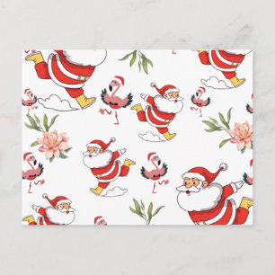 Tropical Flamingo Santa Christmas Pattern Postcard