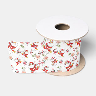Tropical Flamingo Santa Christmas Pattern Satin Ribbon