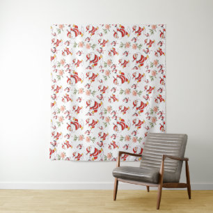 Tropical Flamingo Santa Christmas Pattern Tapestry
