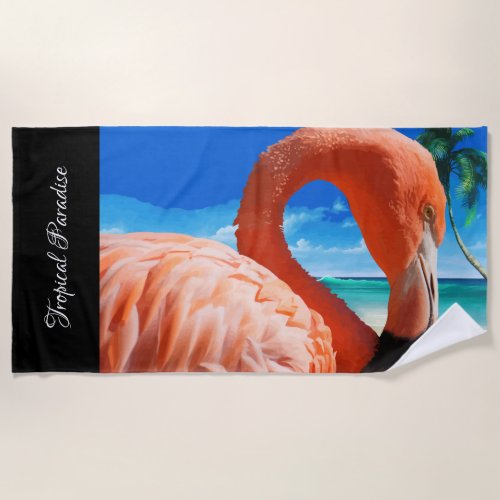 Tropical Flamingo Scenic Beach Towel