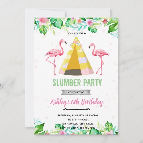 Tropical flamingo sleepover invitation