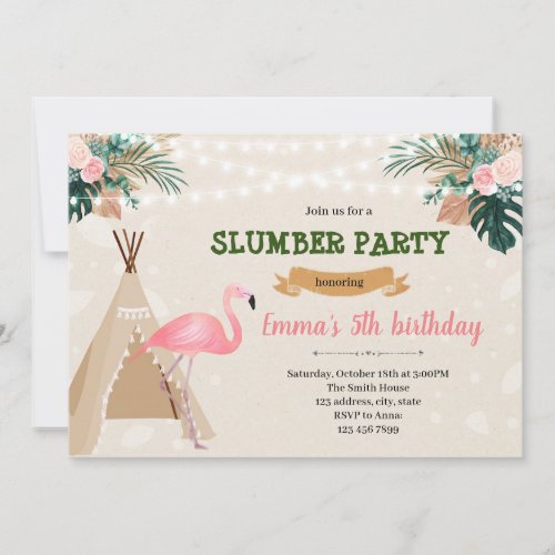 Tropical flamingo slumber party invitation