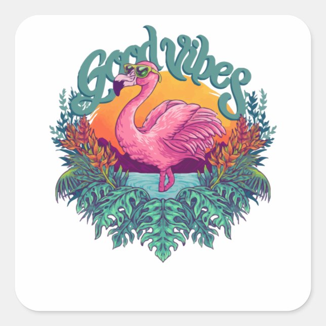 Tropical Flamingo Square Sticker (Front)