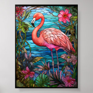Tropical Flamingo Stained Glass Art Poster