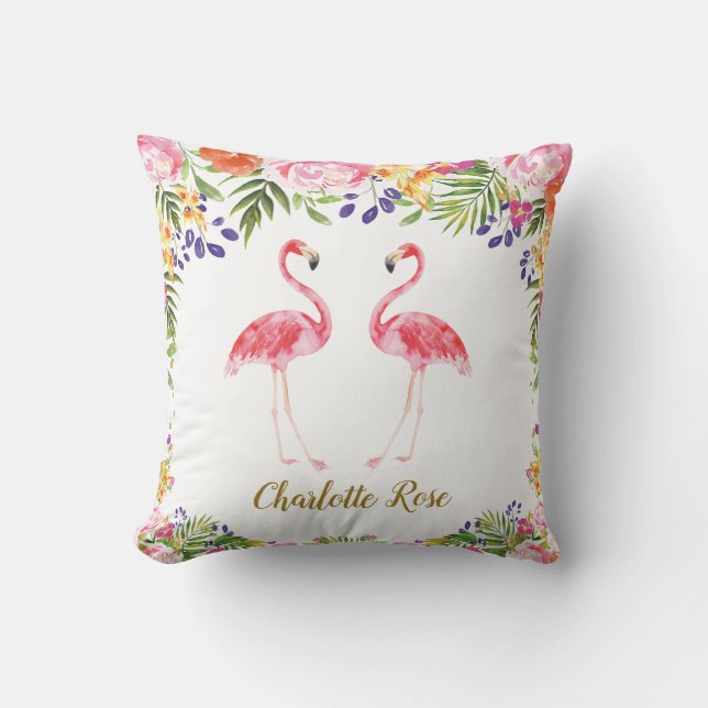 Tropical Flamingo Summer Floral Leaves Throw Pillow (Front)