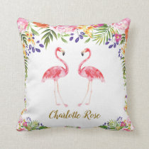 Tropical Flamingo Summer Floral Leaves Throw Pillow