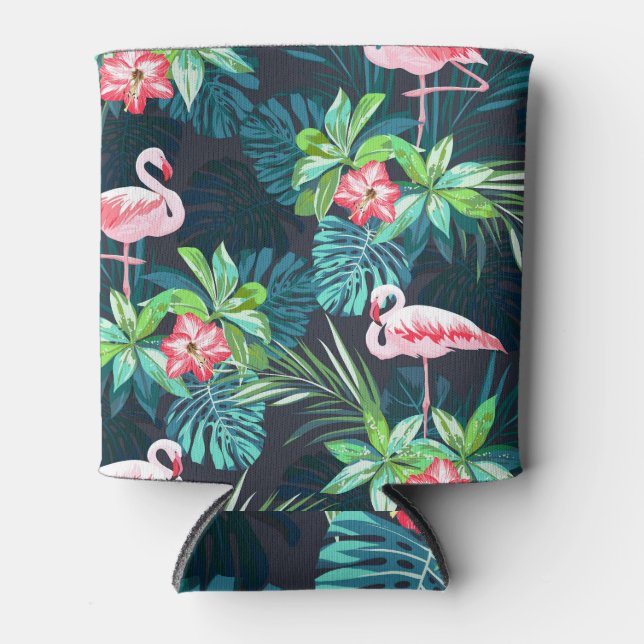 Tropical Flamingo: Summer Flowers Pattern Can Cooler (Front)