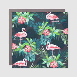 Tropical Flamingo: Summer Flowers Pattern Car Magnet