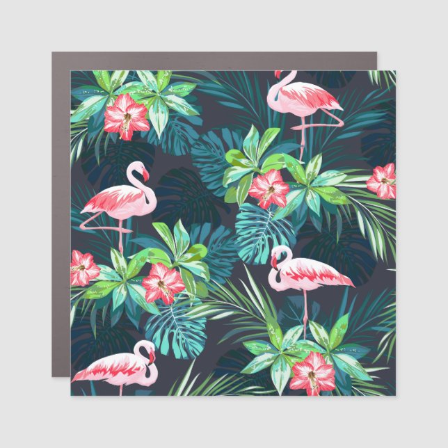 Tropical Flamingo: Summer Flowers Pattern Car Magnet (Front)