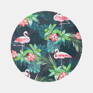 Tropical Flamingo: Summer Flowers Pattern Rug