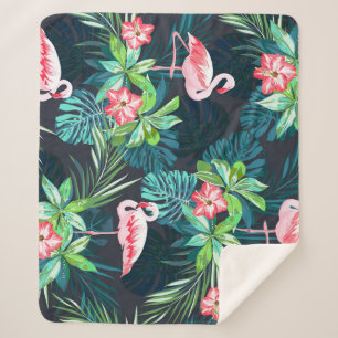 Tropical Flamingo: Summer Flowers Pattern Sherpa Blanket
