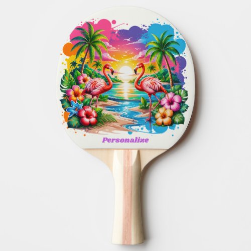 Tropical Flamingo Sunset Paradise Personalized Ping Pong Paddle