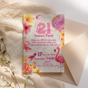 Tropical Flamingo Sunset Party Birthday Cocktail  Invitation