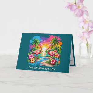 Tropical Flamingo Sunset Personalized Paradise  Card