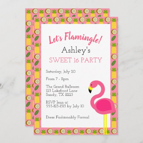 Tropical Flamingo Sweet 16 Birthday Invitation