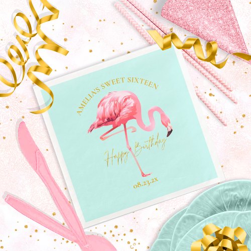 Tropical Flamingo Sweet 16 Happy Birthday ID922 Napkins