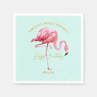 Tropical Flamingo Sweet 16 Happy Birthday ID922