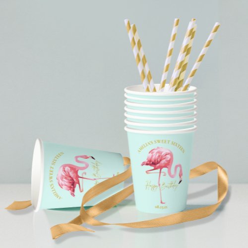 Tropical Flamingo Sweet 16 Happy Birthday ID922 Paper Cups