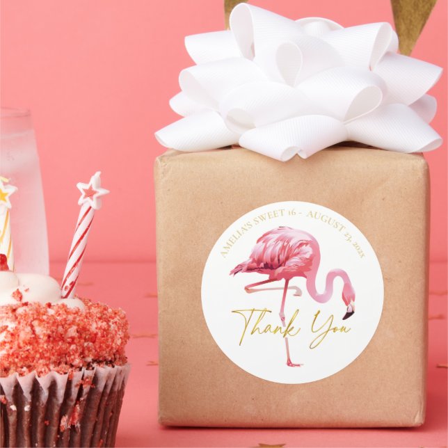 Tropical Flamingo Sweet 16 Thank You ID922 Classic Round Sticker (Party)
