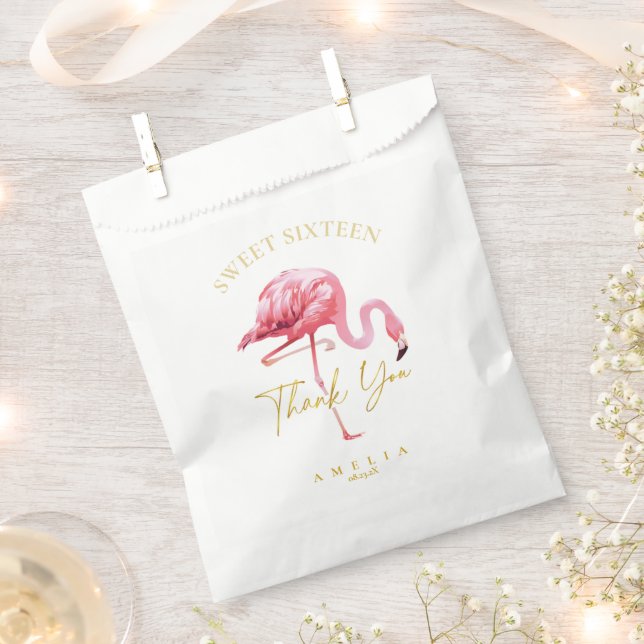 Tropical Flamingo Sweet 16 Thank You ID922 Favor Bag (Clipped)