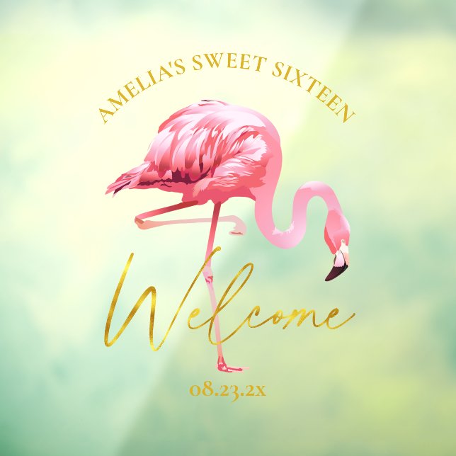 Tropical Flamingo Sweet 16 Welcome ID922 Window Cling (Sheet 3)