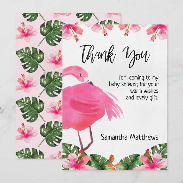 Tropical Flamingo Thank You Card (Front/Back)