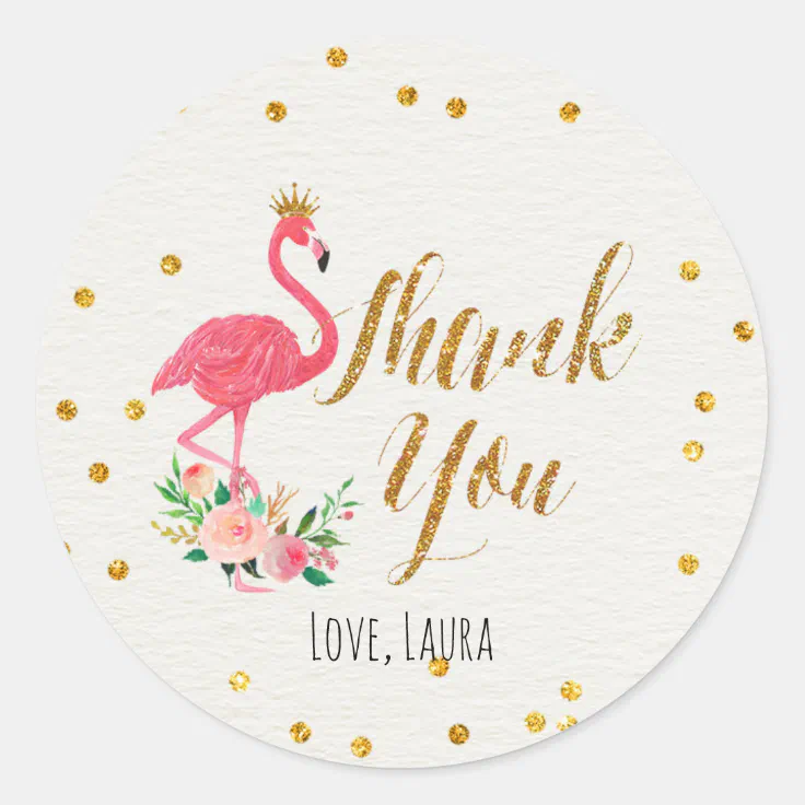 Thank you stickers 4 designs per pack parties Flamingo designs 60mm dia 