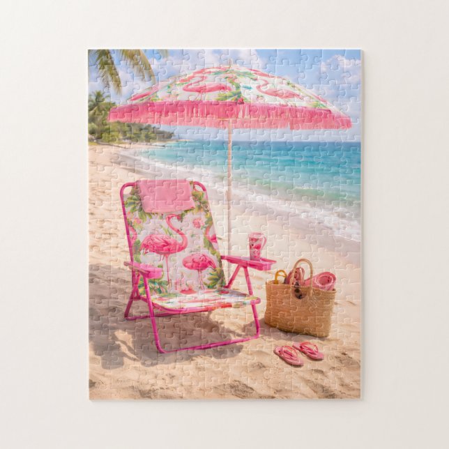 Tropical Flamingo Themed Beach Chair & Umbrella Jigsaw Puzzle (Vertical)