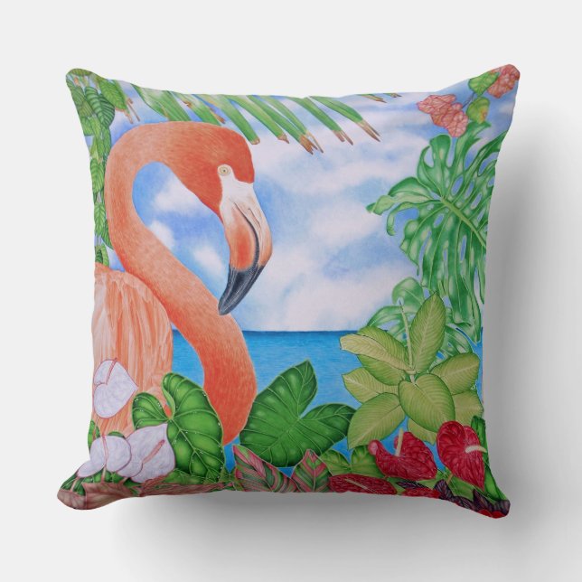 Tropical Flamingo Throw Pillow (Front)