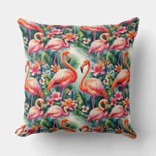 Tropical Flamingo Throw Pillow