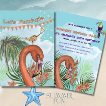 Tropical Flamingo & Toucan Birthday Invitation