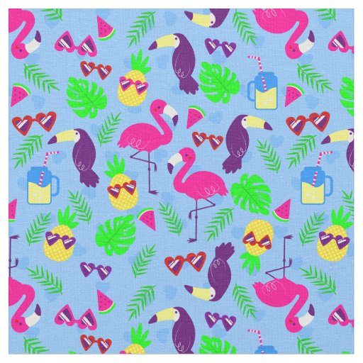 tropical flamingo toucan pineapple watermelon fabric