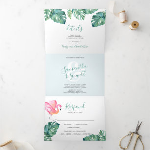 Tropical Flamingo Trifold Wedding Invitation