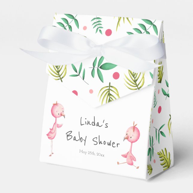 Tropical Flamingo Twins Baby Shower Personalized Favor Boxes (Front Side)