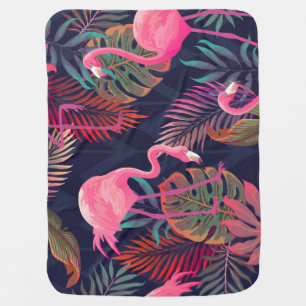 Tropical flamingo: vintage palm pattern. baby blanket