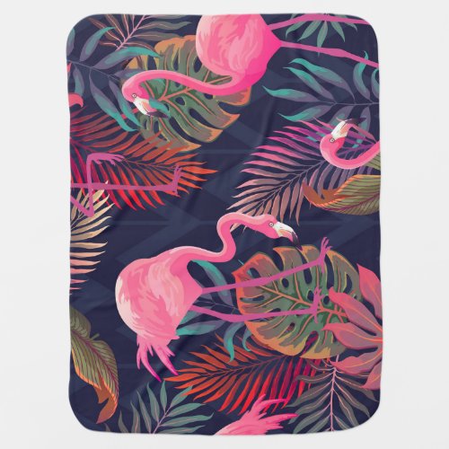 Tropical flamingo vintage palm pattern baby blanket
