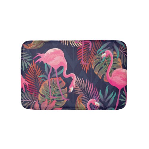 Tropical flamingo vintage palm pattern bath mat
